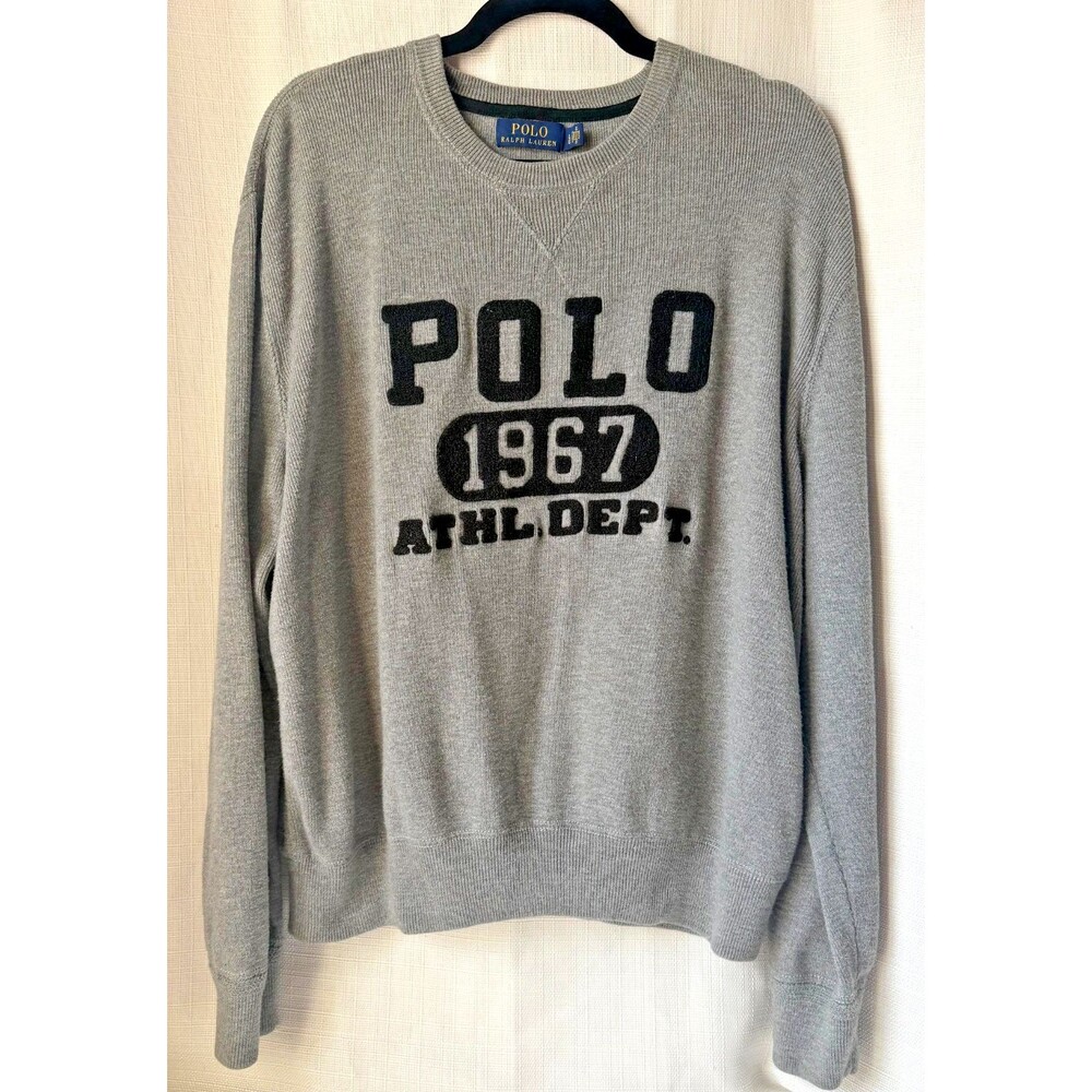 Polo Ralph Lauren 1967 Athletic Dept. Crewneck Sweatshirt Mens L Gray Felt Print